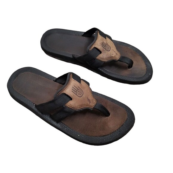 Teva Men's Size 11? 11.5? Leather And Fabric Flip Flops Sandals  Beach Summer - Picture 1 of 5